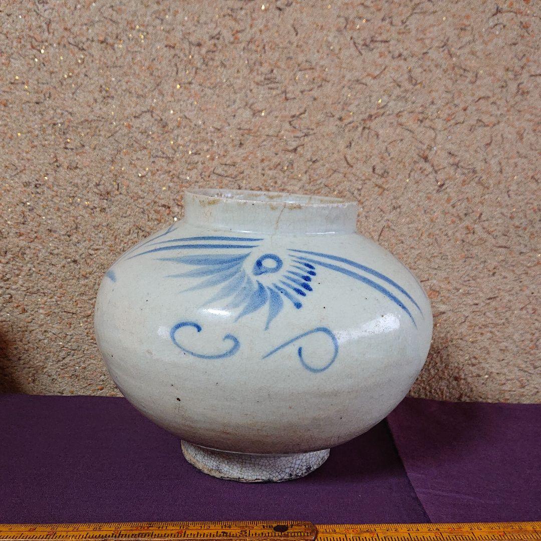 李朝 染付 草花紋 提灯壺