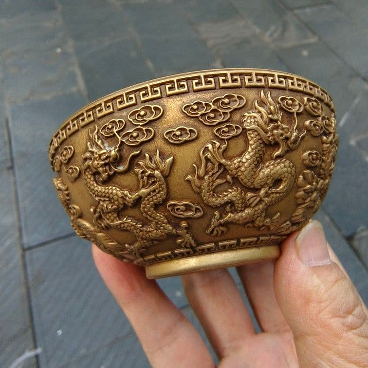 真鍮 九龍騰雲碗 銅製品 装飾品 工芸品 美術品 置物