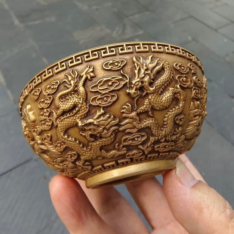 真鍮 九龍騰雲碗 銅製品 装飾品 工芸品 美術品 置物