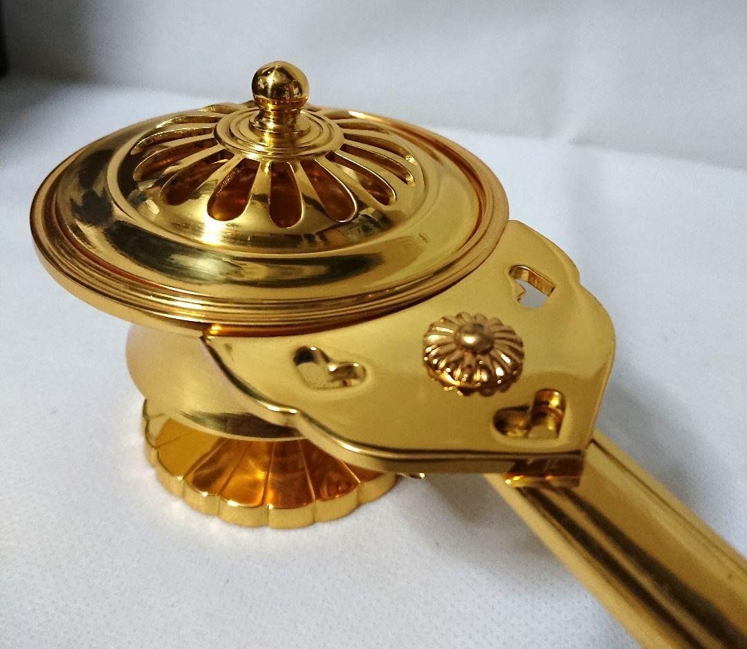 ✶金属工芸品✶柄香炉 太子型 真鍮 金メッキ 蝶番なし 寺院仏具 京都 高級品