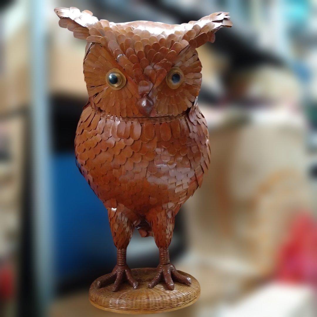 木製フクロウ型装飾品　民芸品　コレクション　木工細工　コレクター　梟
