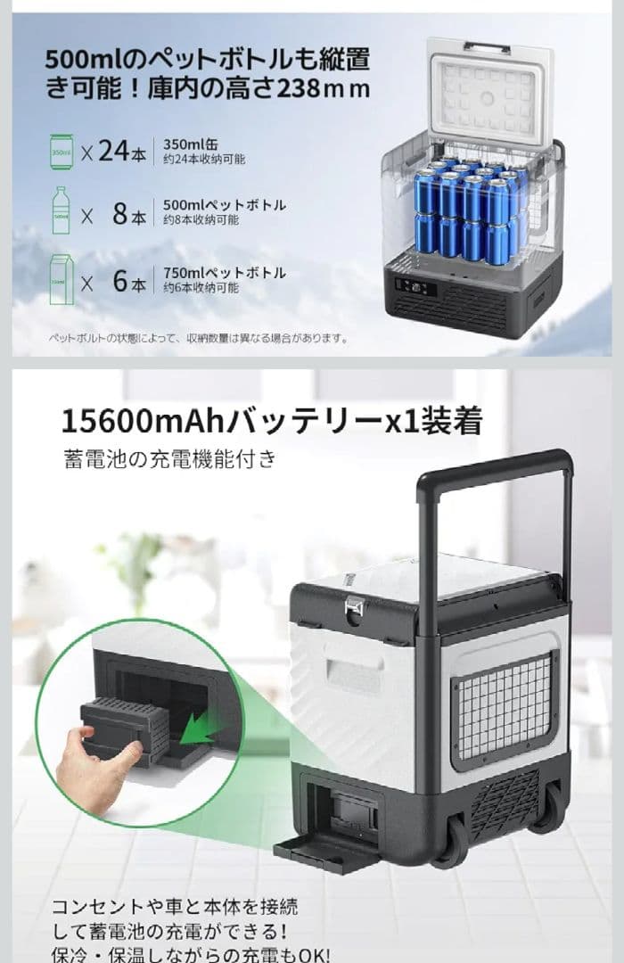 【ベストバイ】ポータブル冷蔵庫　バッテリー付　22L　F40C4TMP　持手付き