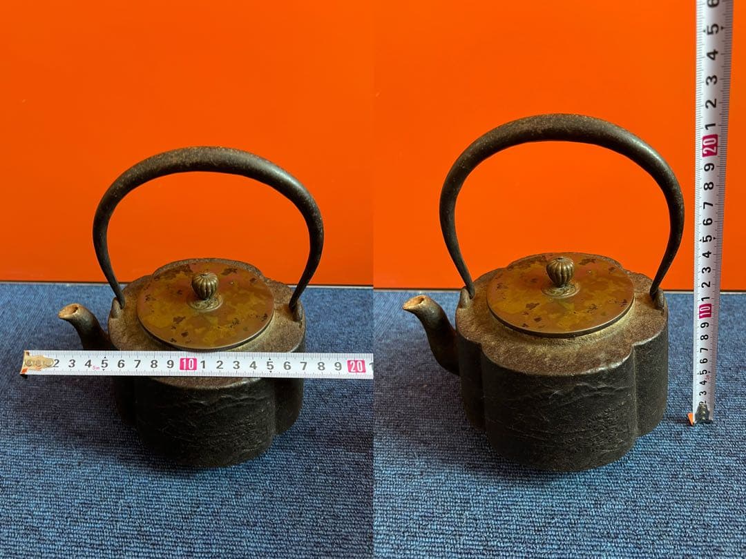 1301 龍文堂 造 鉄瓶 銅製蓋 時代鉄瓶 時代物 煎茶道具