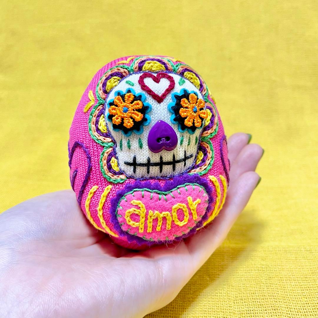 まみ 619【メキシカンスカル だるま amor】ぬいぐるみ置物