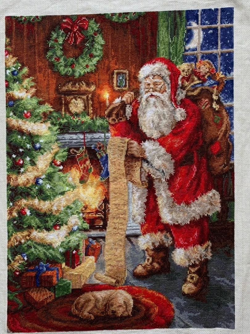 クロスステッチ完成品　クリスマス18ct