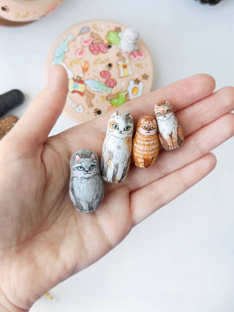 春の感謝祭24%OFFロシア雑貨☆ネコキット猫８匹&特製Box マトリョーシカ