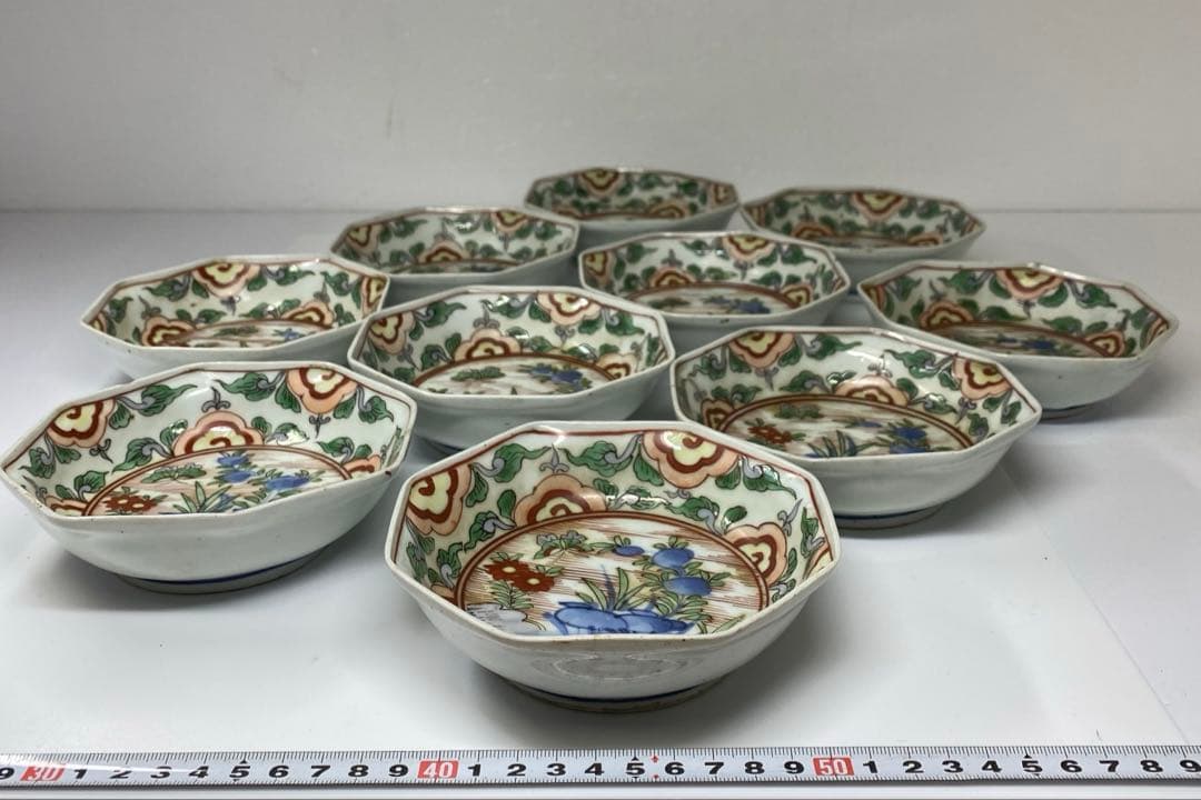 江戸中後期　古伊万里　赤絵向付10客　木箱付　東Y7-0314☆2Fトコヒ