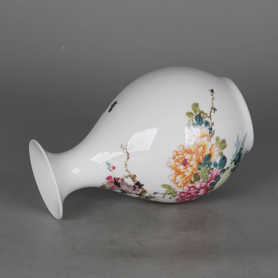 パステル花鳥紋玉壺春瓶 花瓶 景徳鎮陶磁器 装飾品 現代工芸品 美術品 置物