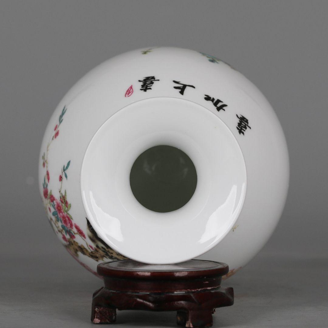 パステル花鳥紋玉壺春瓶 花瓶 景徳鎮陶磁器 装飾品 現代工芸品 美術品 置物
