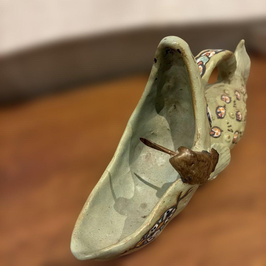 魚型陶器の容器　蚊取り線香たて　作家物