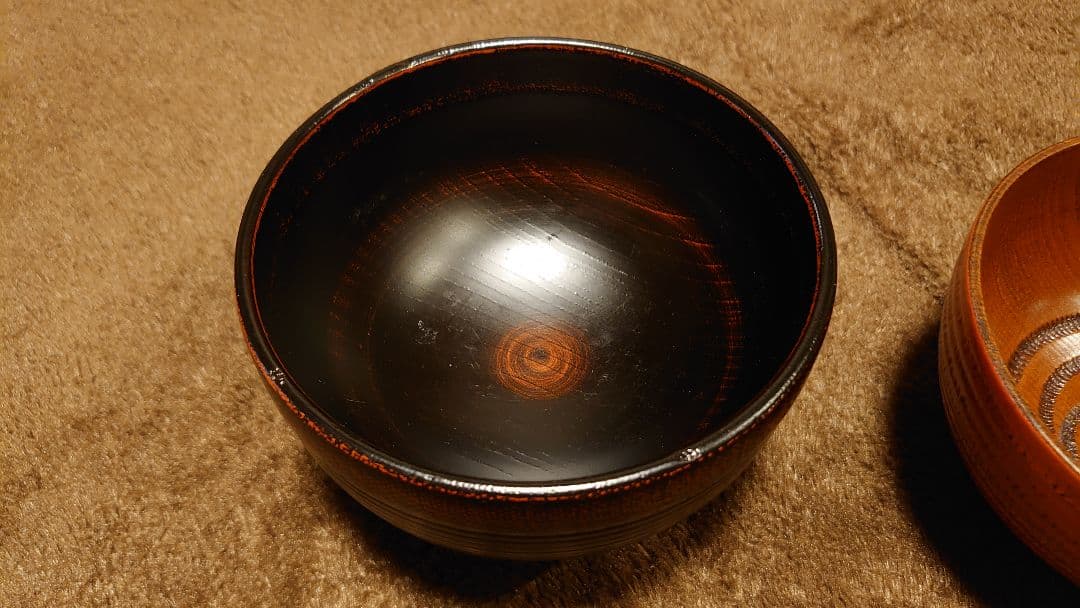 輪島塗　漆器　布着　朱塗　栗色　椀　２種　２客