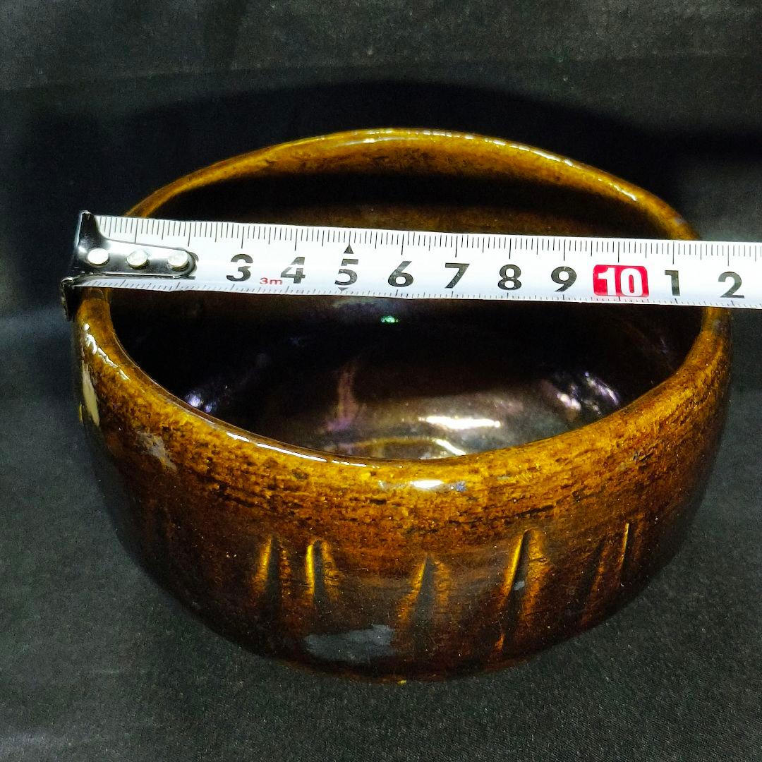 茶道具 抹茶茶碗 大樋焼 飴釉 桐箱 黄布 時代物 未使用美品 旧家蔵出 送料込