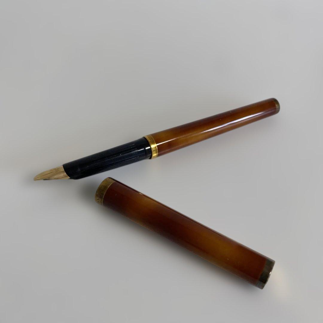 S.T.DUPONT デュポン ブラウン木目調 万年筆 金属装飾付き 都彰