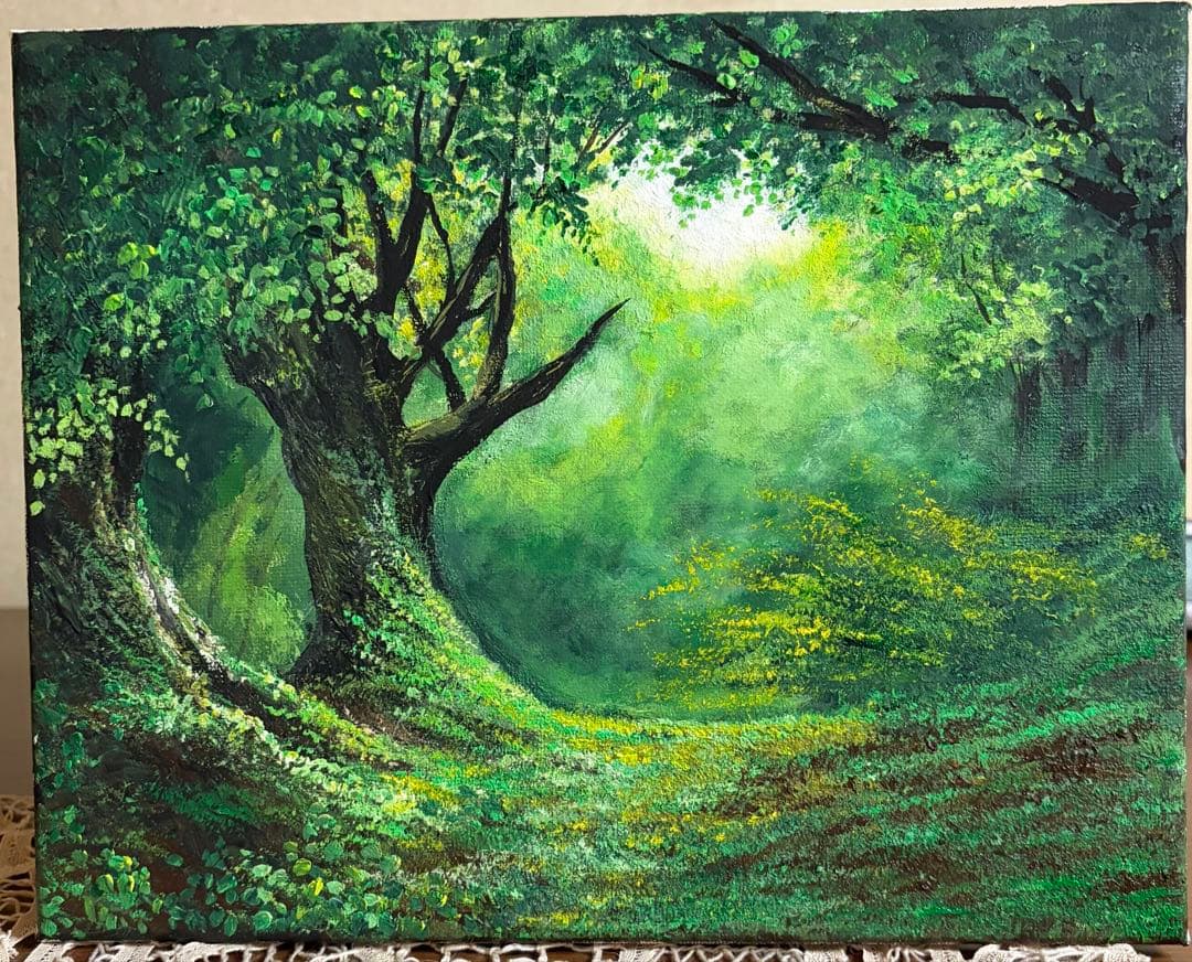 W*K様 風景画　アクリル絵画　木の息吹に包み込む光