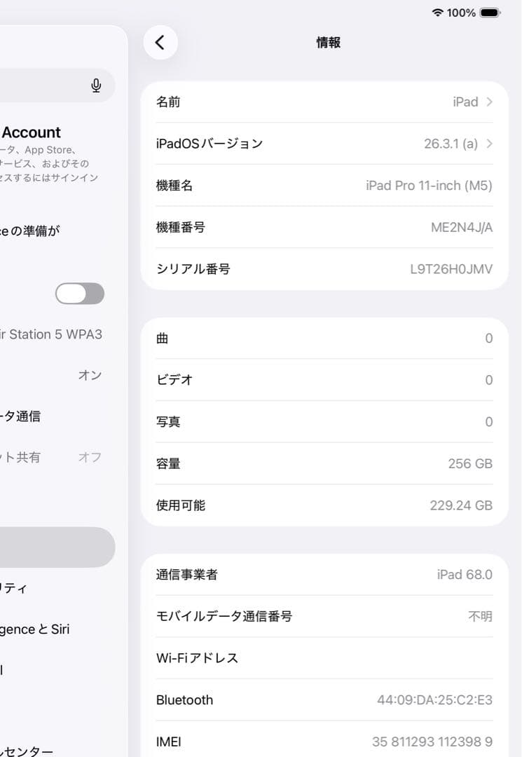 M5 iPadPro 11インチ　ME2N4J/A 256GB Wi-Fiセルラ