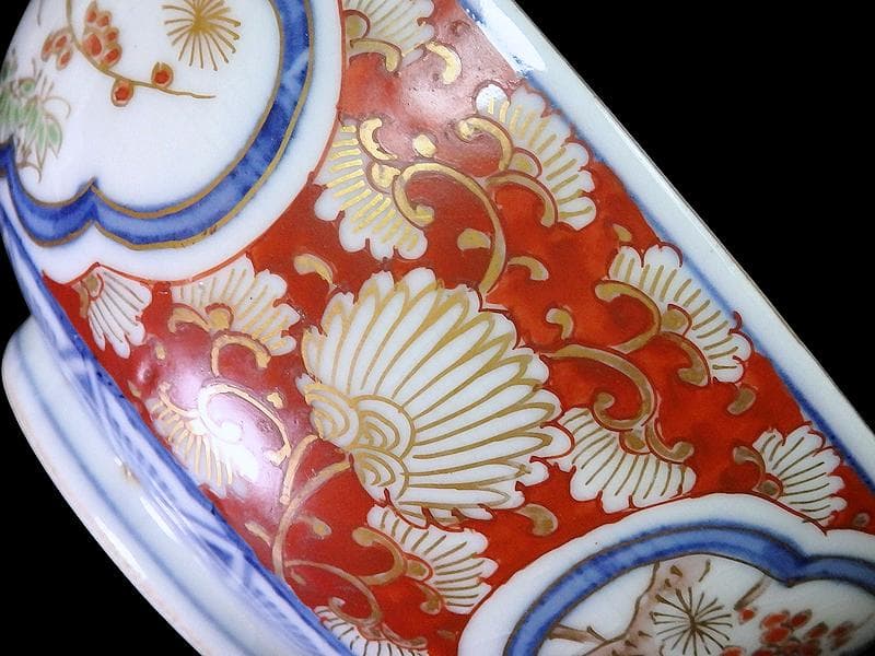 大聖寺伊万里　金襴手　窓絵　松竹梅の図　大振蓋茶碗　B094AS-DCc
