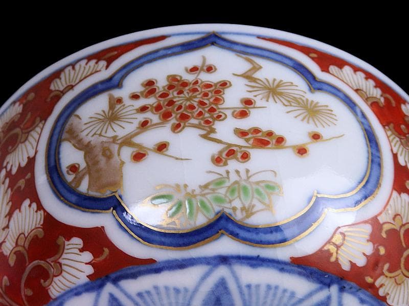 大聖寺伊万里　金襴手　窓絵　松竹梅の図　大振蓋茶碗　B094AS-DCc