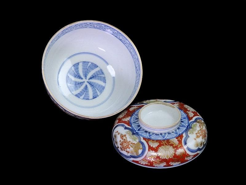 大聖寺伊万里　金襴手　窓絵　松竹梅の図　大振蓋茶碗　B094AS-DCc