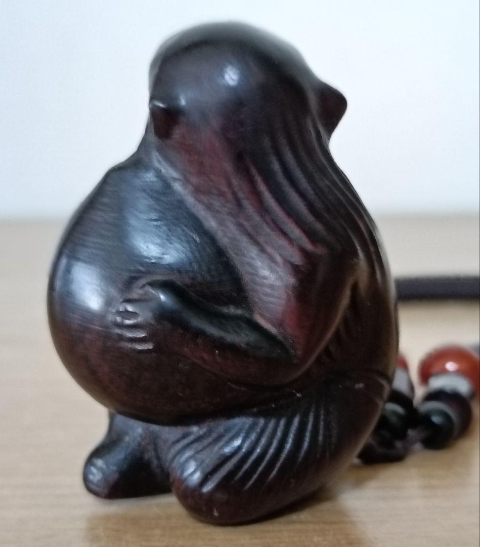 木彫 根付 猿 栗 　柘植 時代物 提げ物