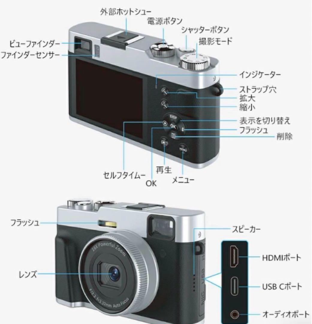 デジタルカメラ・カメラケースset【デジカメ・レトロ・32GBカード付き】黒