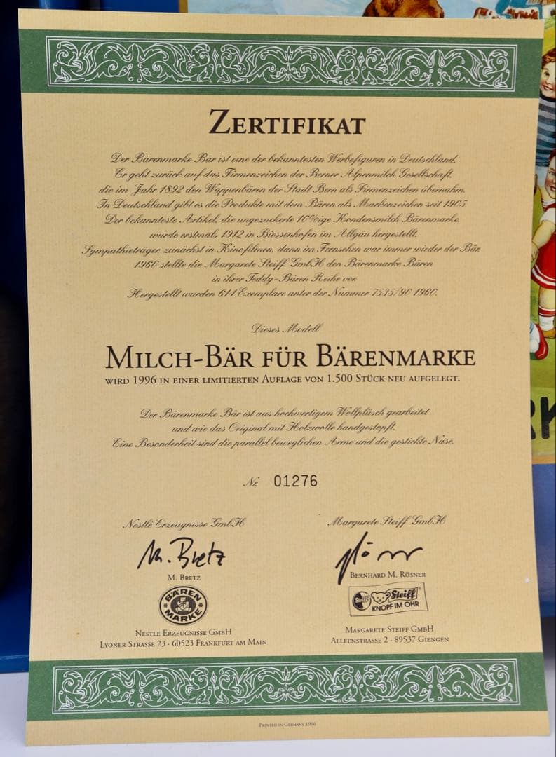 STEIFF 1996年 Bären-Marke ミルク・ネスレ・ベア約37cm