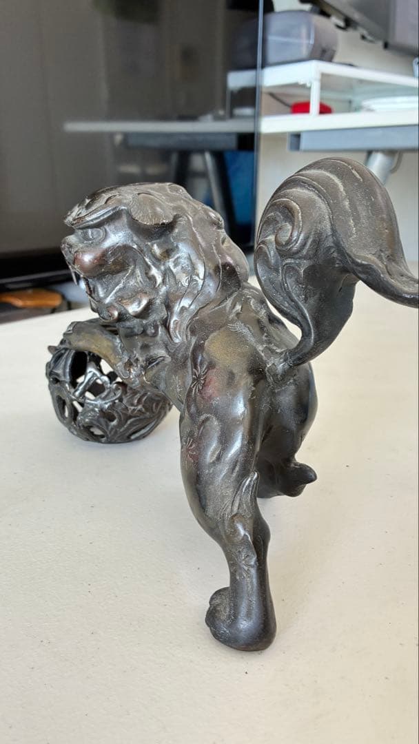 銅器 金属製獅子と玉の工芸品 高田銅器？不明