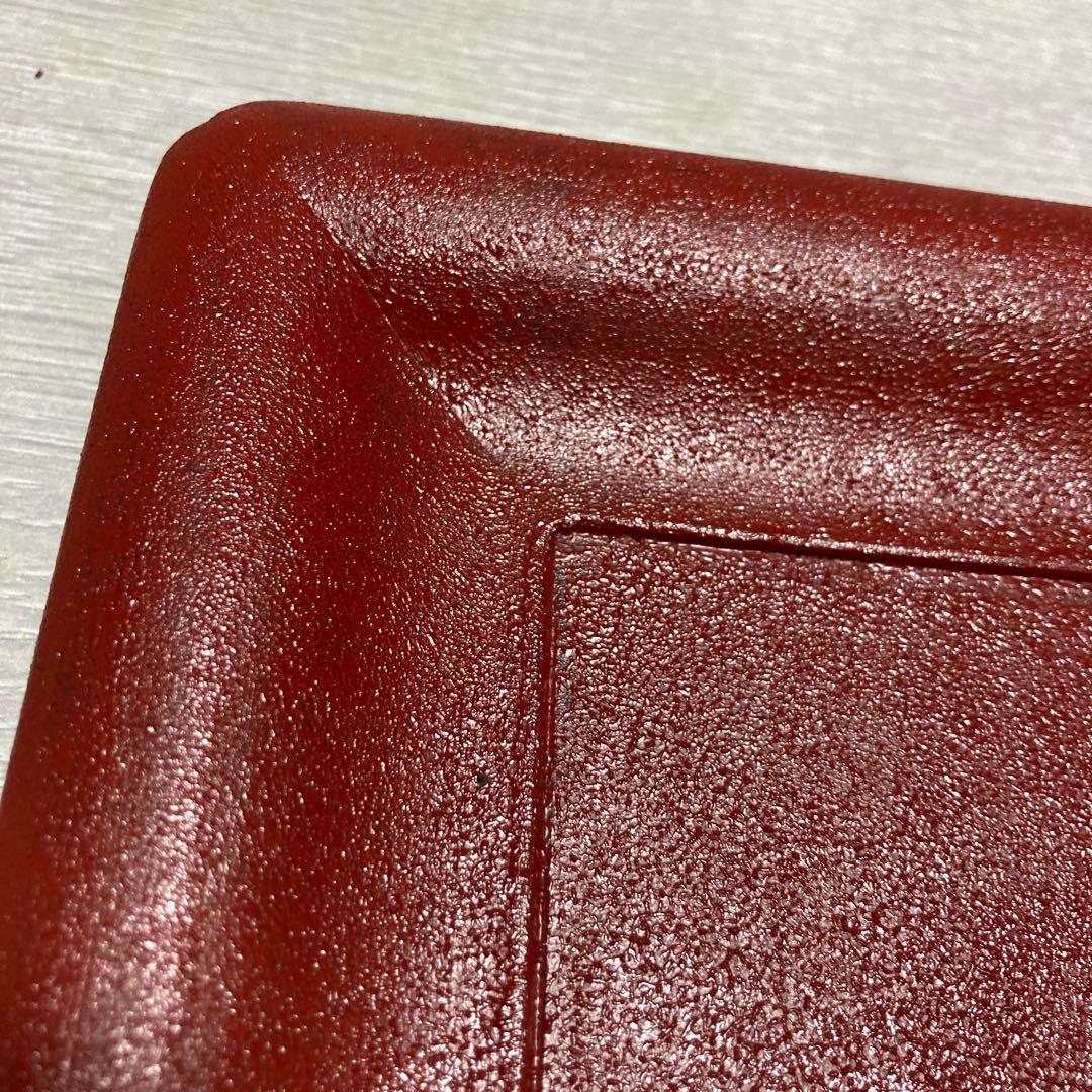 若狭盆　淡々斎好み　木製 四方盛り鉢、深紅/黒バイカラーしぼ漆塗り　未使用品