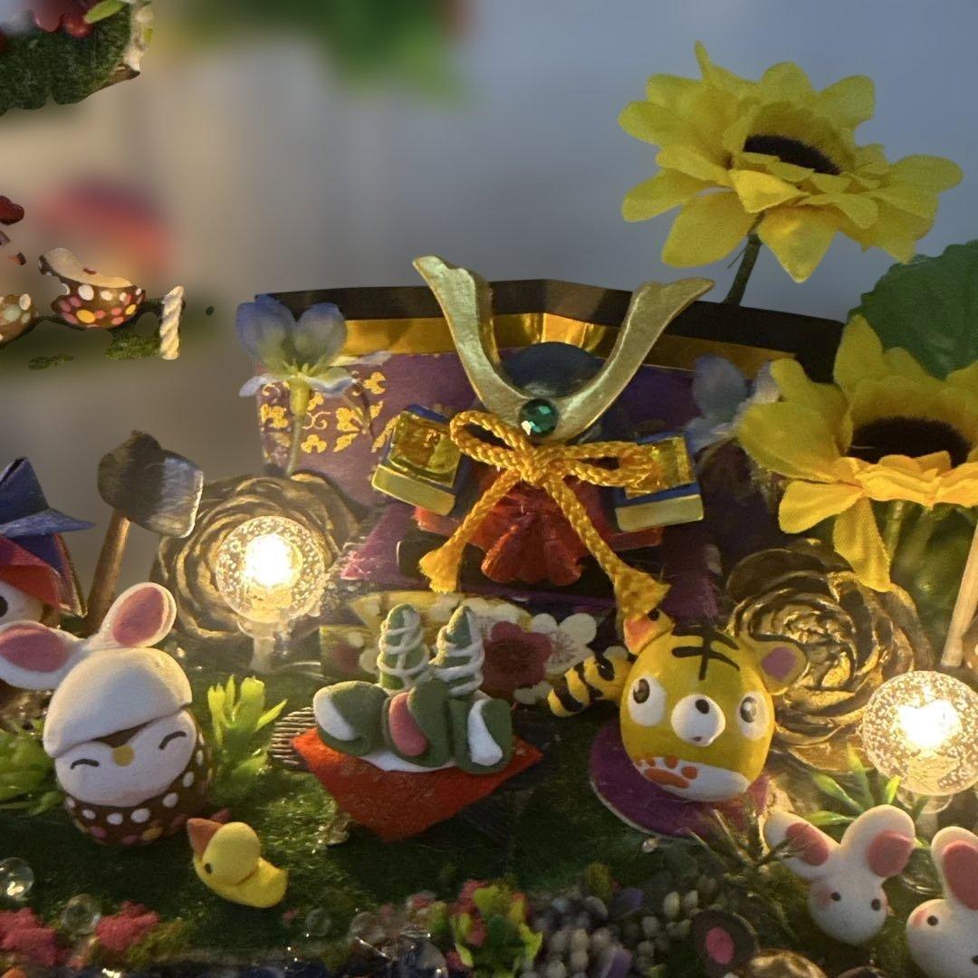 どんぐりアート♡端午の節句BIGオブジェひまわり　クレマチス添え一点物♡