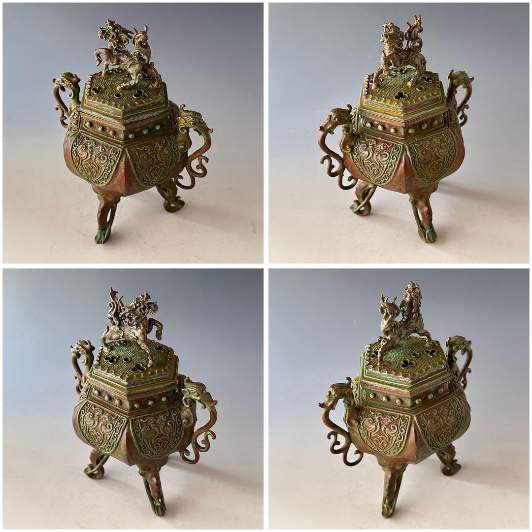長谷川雅山　青銅　瑞貴　三足　香炉　工芸品　美術品　極上品　金工　鋳物