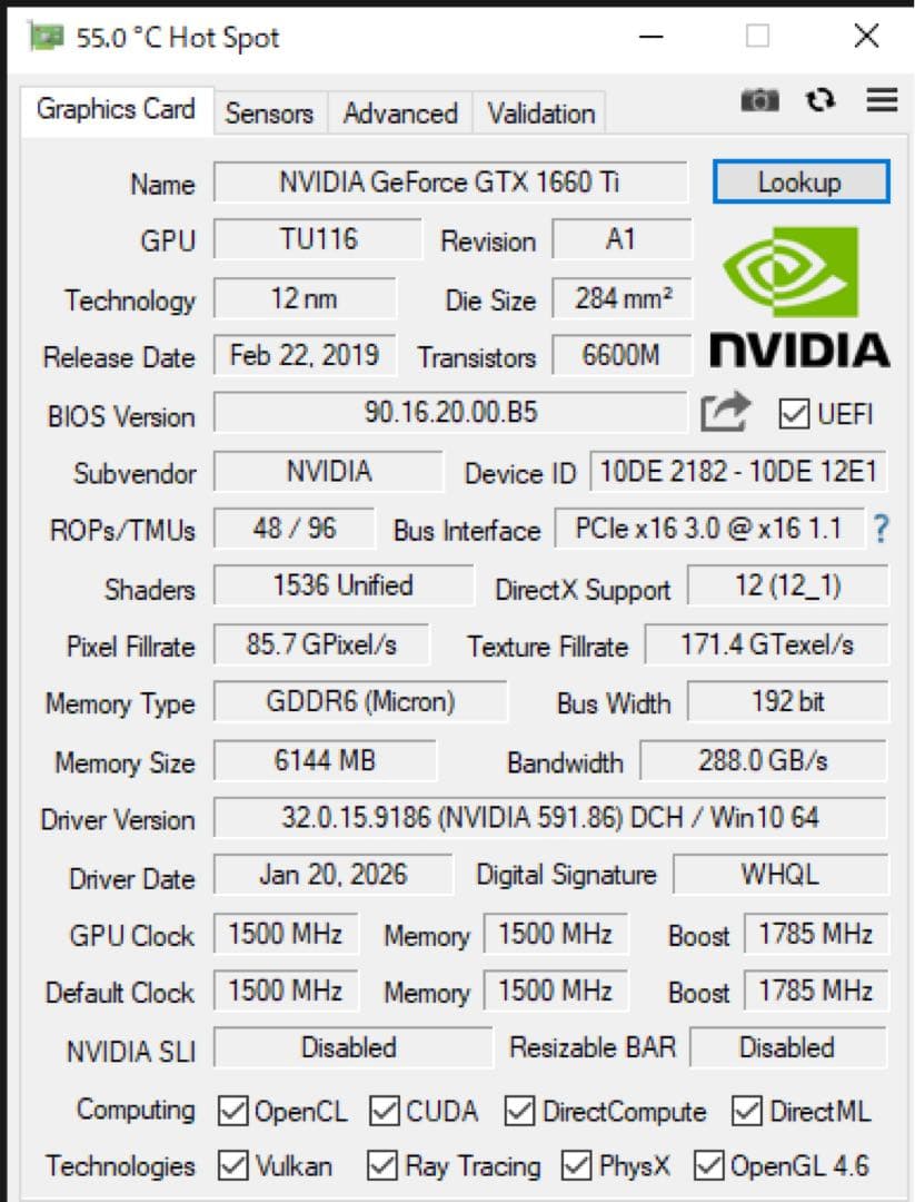 NVIDIA GEFORCE GTX 1660 Ti 玄人志向