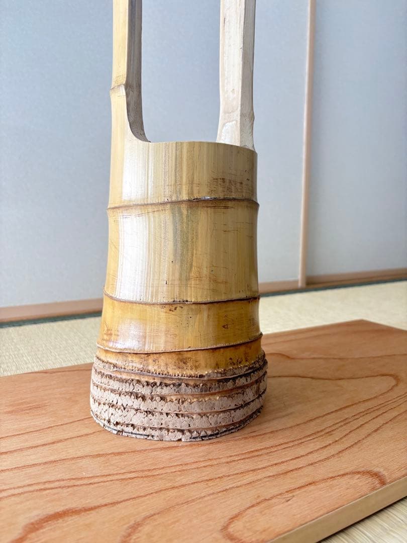 85 美品　根付き　一重切り　一重切　竹花入れ華道具　池坊
