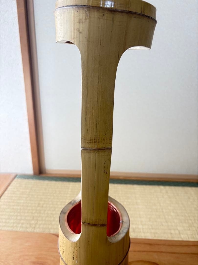 85 美品　根付き　一重切り　一重切　竹花入れ華道具　池坊