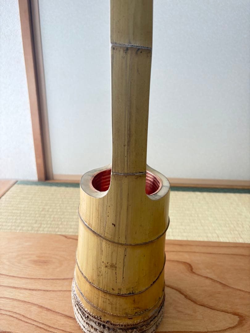 85 美品　根付き　一重切り　一重切　竹花入れ華道具　池坊
