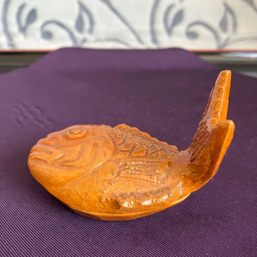 茶道具 九代大樋長左衛門作 鯛香合 大樋焼 共箱 共布