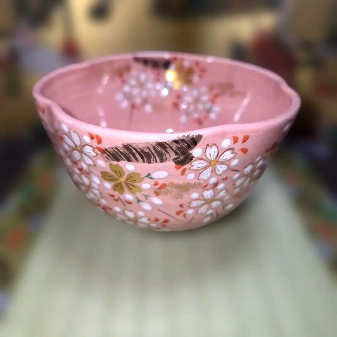 清水焼　茶碗　山口剛作　色絵桜抹茶碗