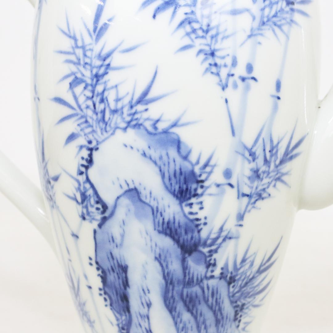 平安春峰造 青華竹笹文 水注 煎茶道具 金継有り