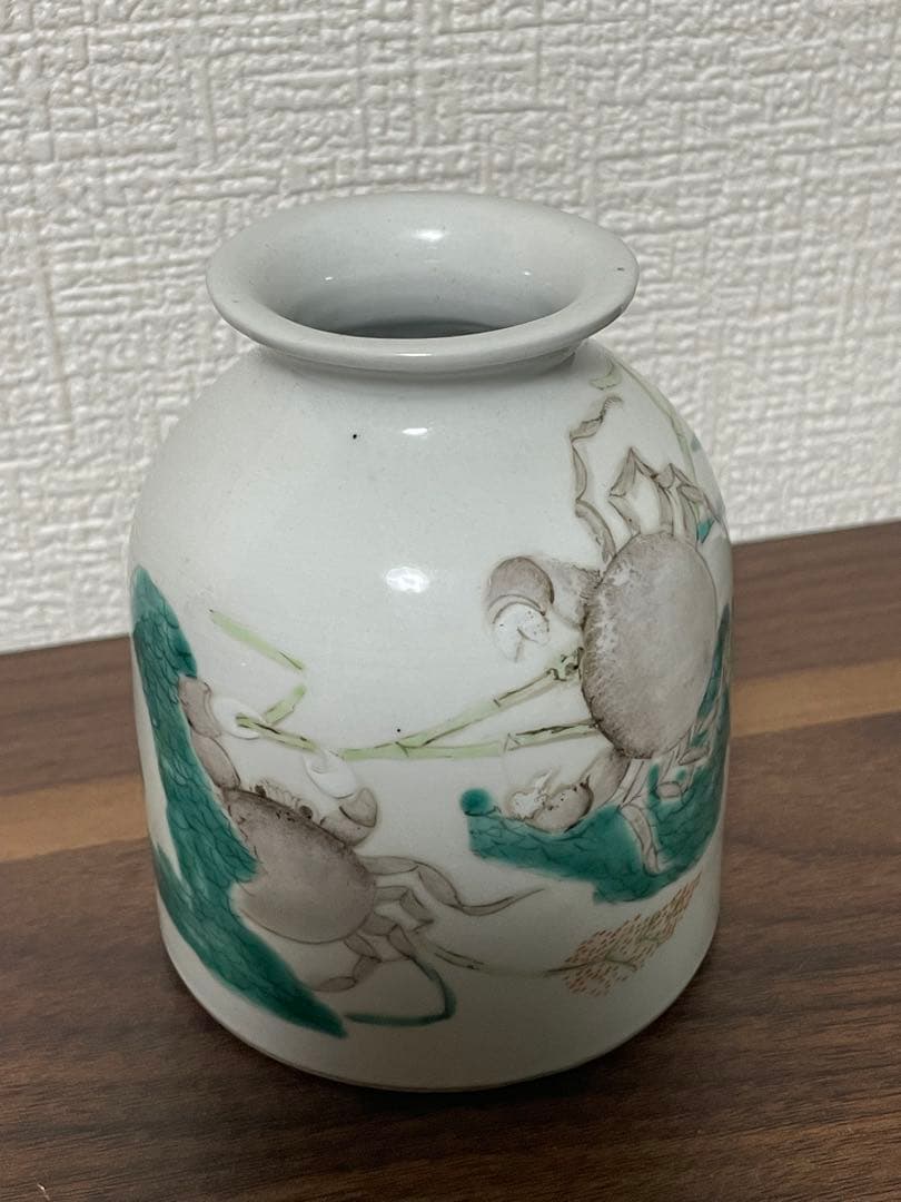 清時代 小花瓶 蟹図 色絵 一輪挿し 花器 中国古美術 美品