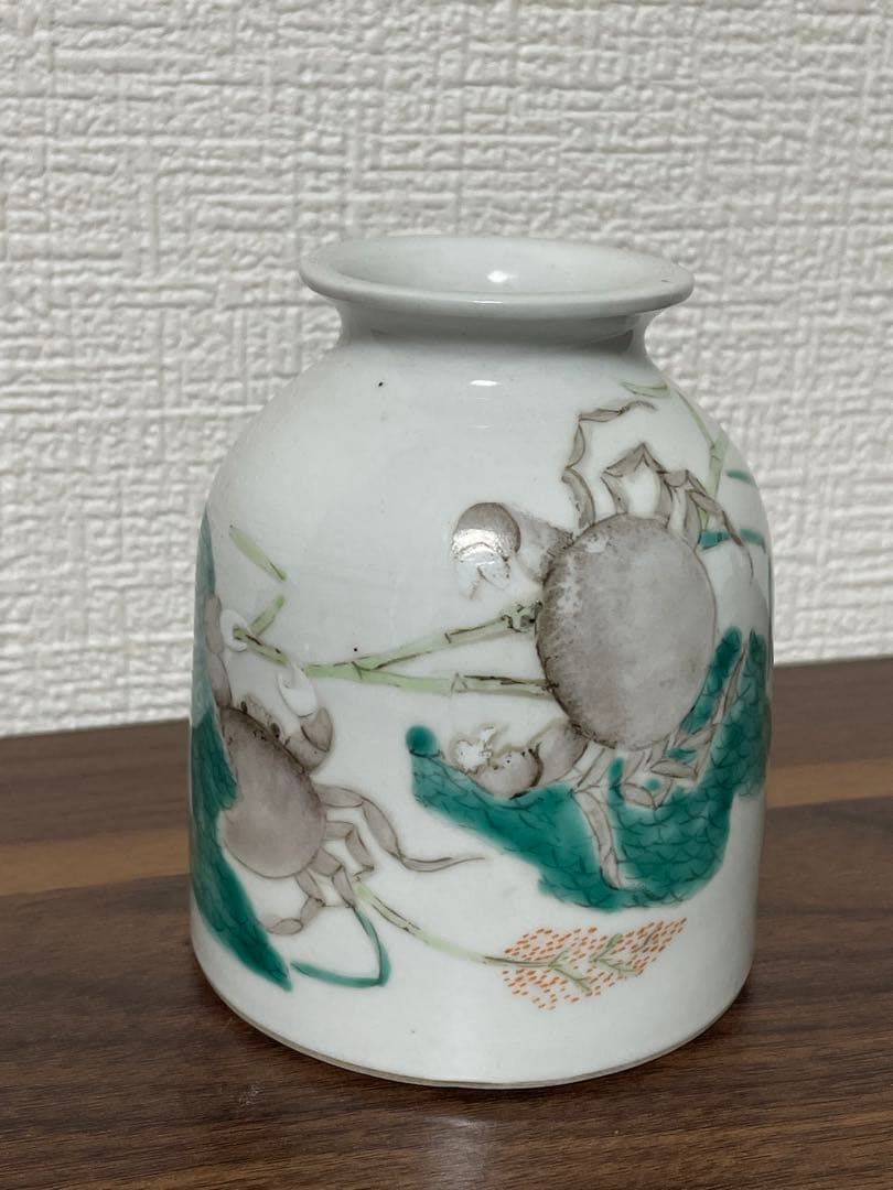 清時代 小花瓶 蟹図 色絵 一輪挿し 花器 中国古美術 美品