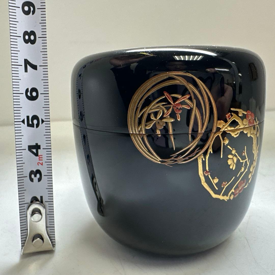 新井宗賀　鵬雲斎書付　銀地蒔絵大棗共箱高さ7.5㎝トトルサ東な8-0401☆2F