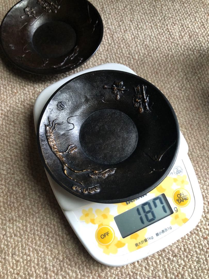 須賀月芳 氏作 黄銅 茶托 高砂 共箱入
