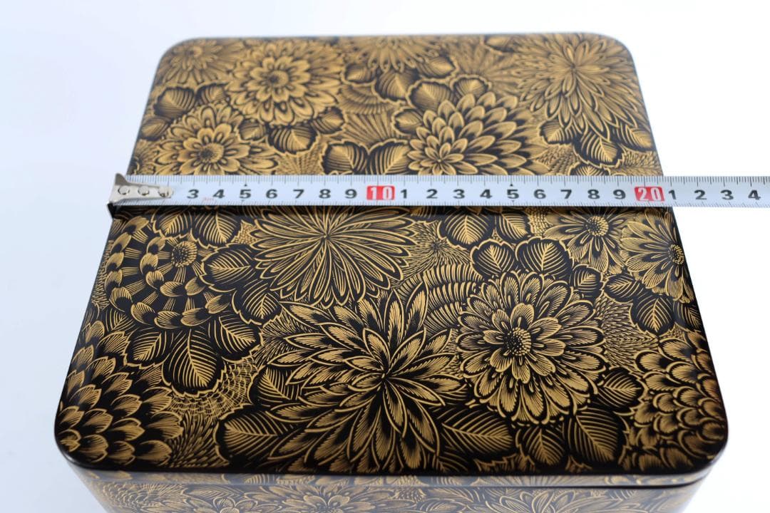 茶道具 輪島塗 総菊沈金蒔絵 四段重 重箱 共箱