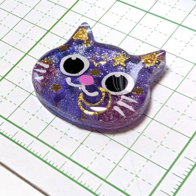猫　レジンヘアゴム　きらめき月星
