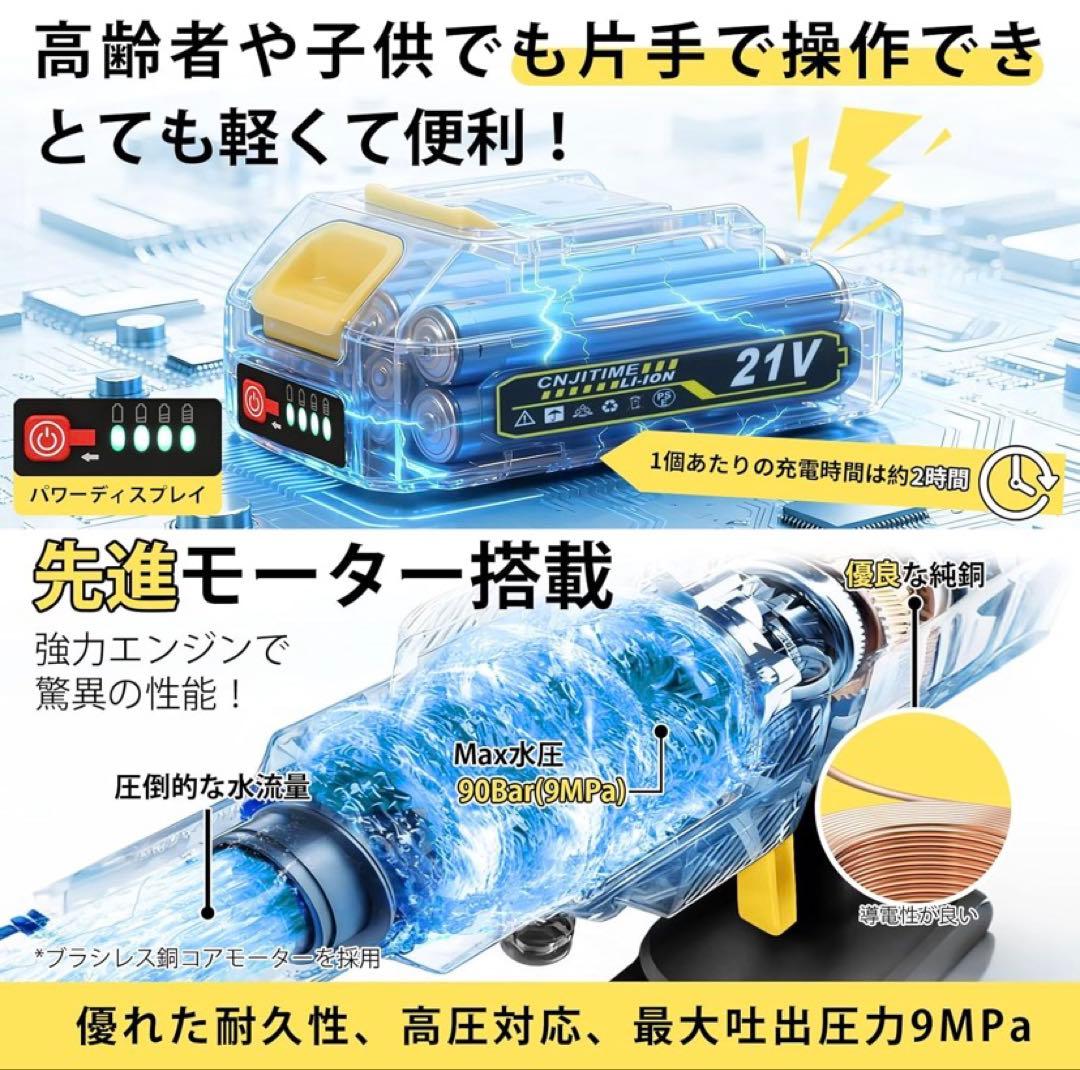 高圧洗浄機【2026年新登場・軽量版・コードレス・9MPa】PSE認証済