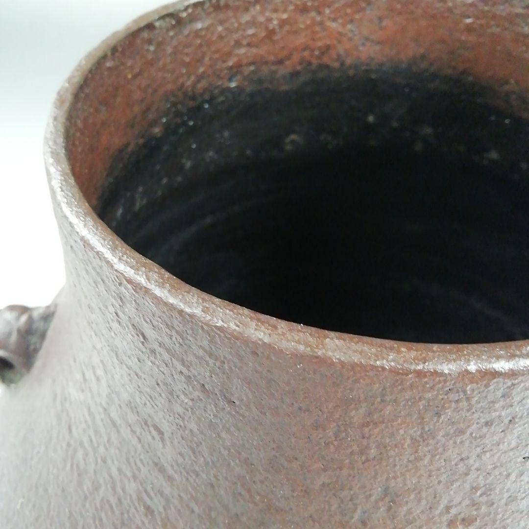 Ｗ３０９　茶釜　『唐松文』『鶴首釜』『釜師 菊池政光』『鉄釜』　共箱　茶道具