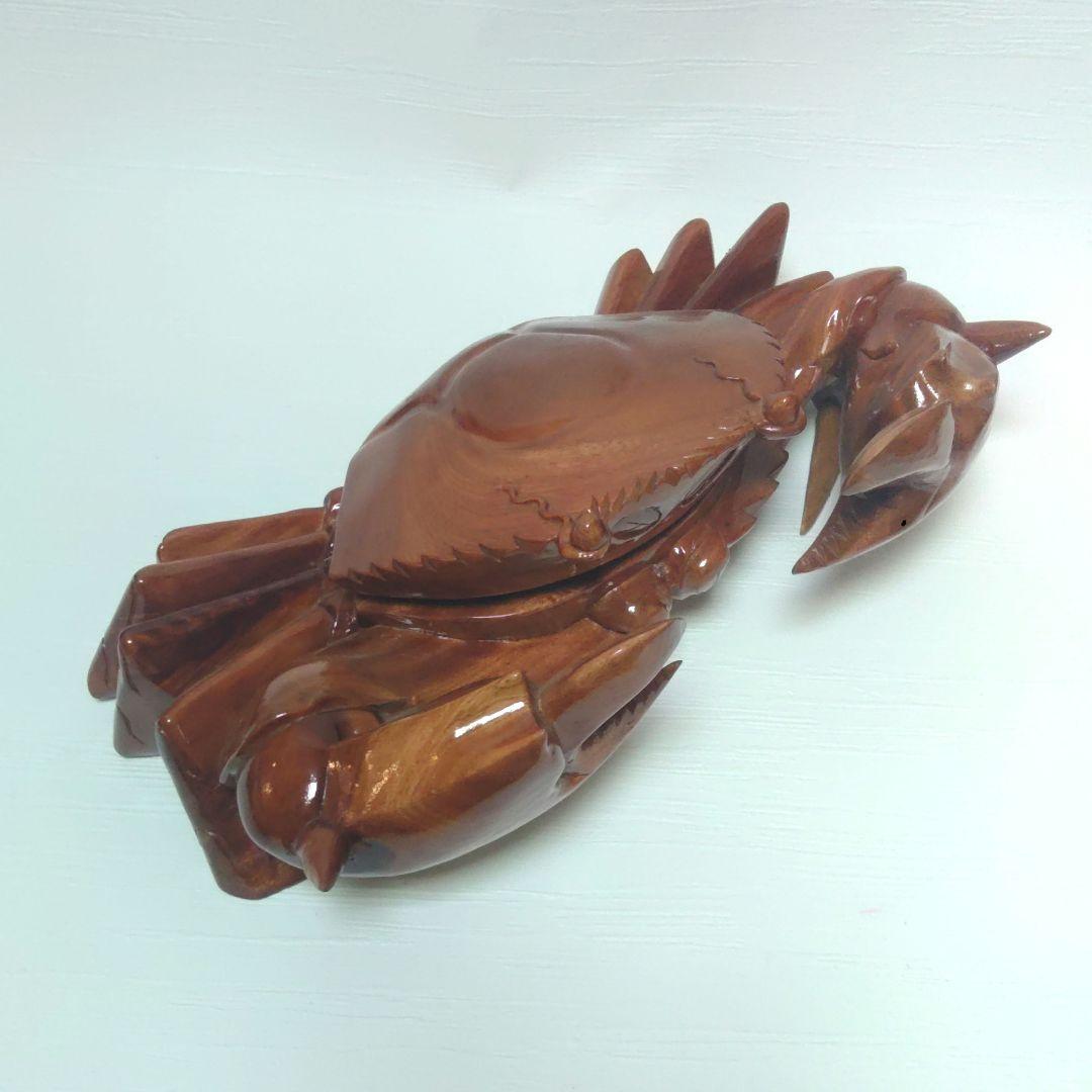 蟹　カニ　木彫　置物　甲羅小物入れ　横幅約46cm　大型　木製　ミ10