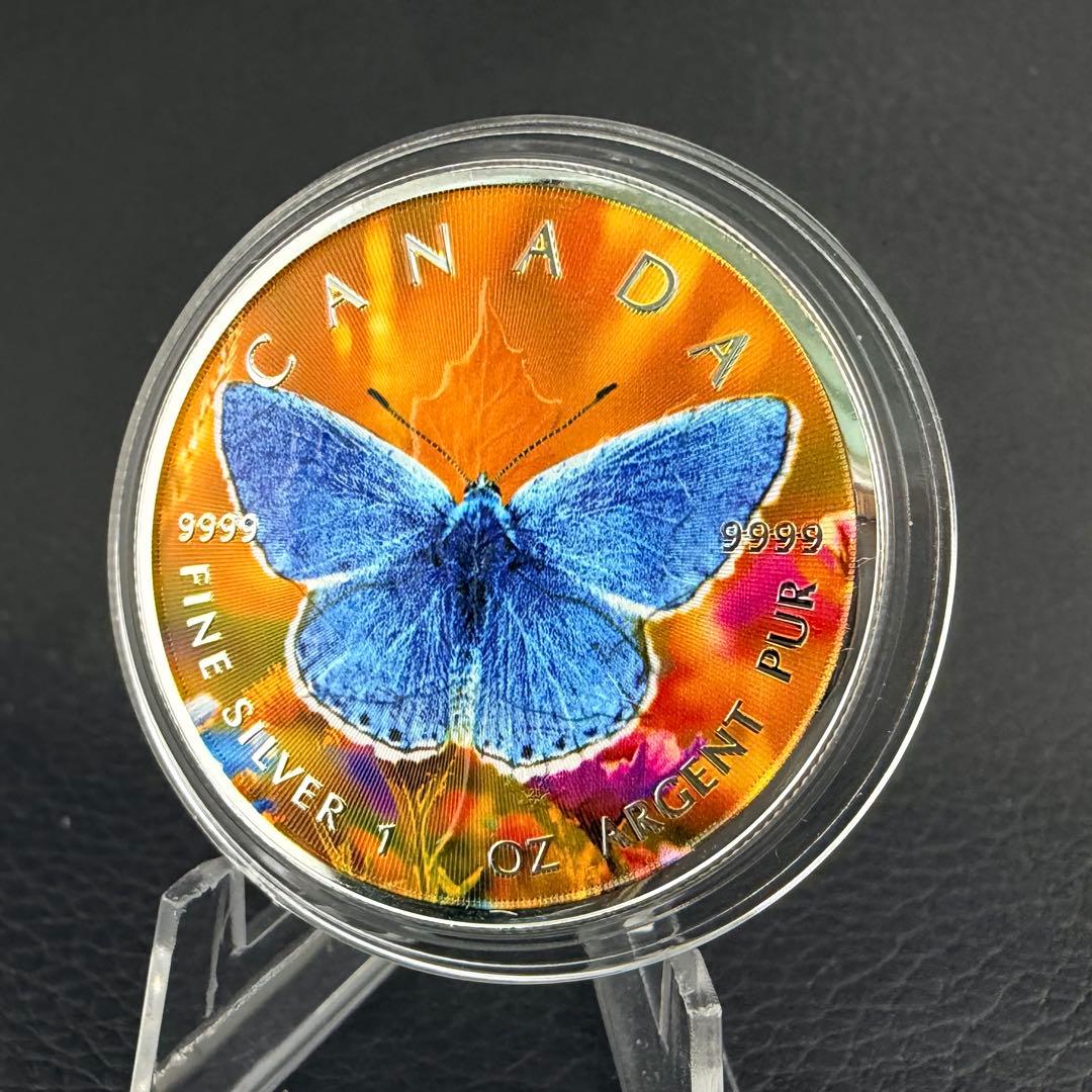 100枚限定 メイプルリーフ 銀貨 カラー ブルーバタフライ 1オンス 1oz