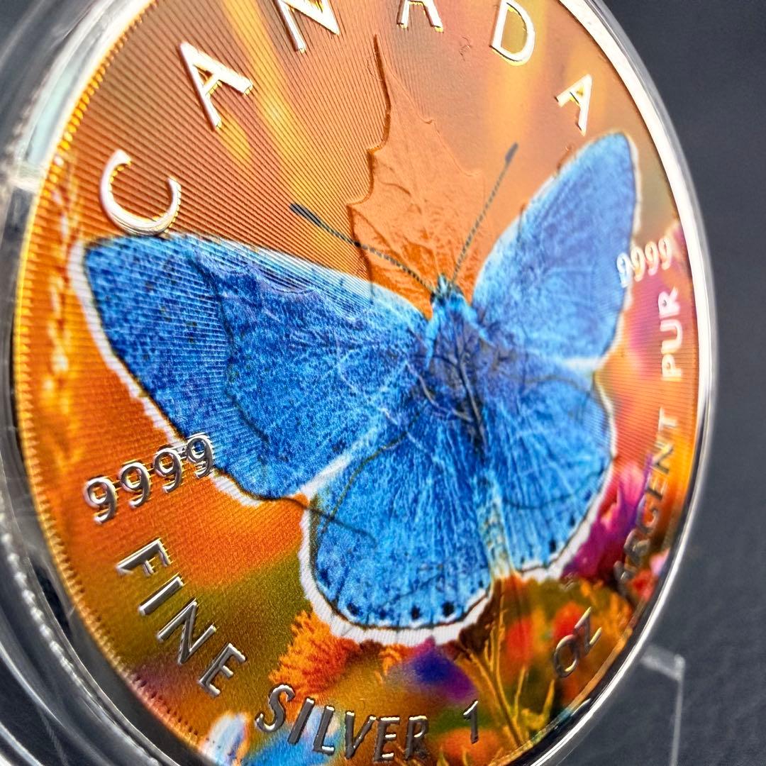 100枚限定 メイプルリーフ 銀貨 カラー ブルーバタフライ 1オンス 1oz
