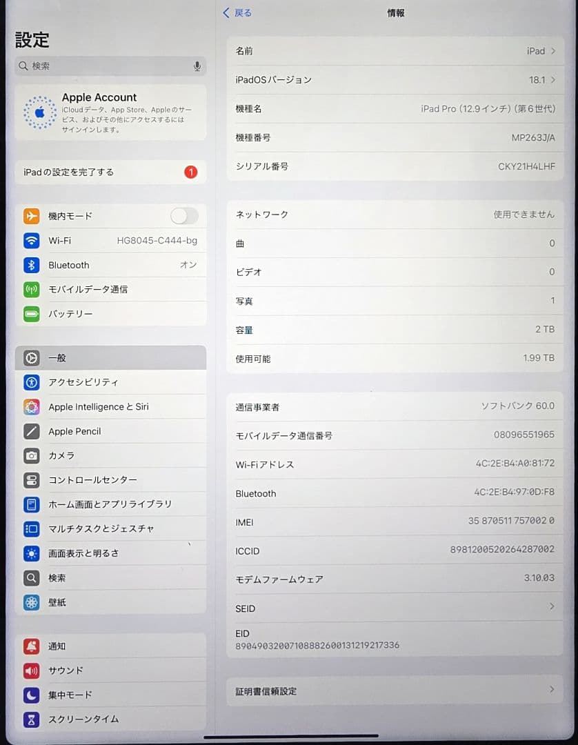 iPad pro 12.9インチ 第6世代 2TB 純正ケース付