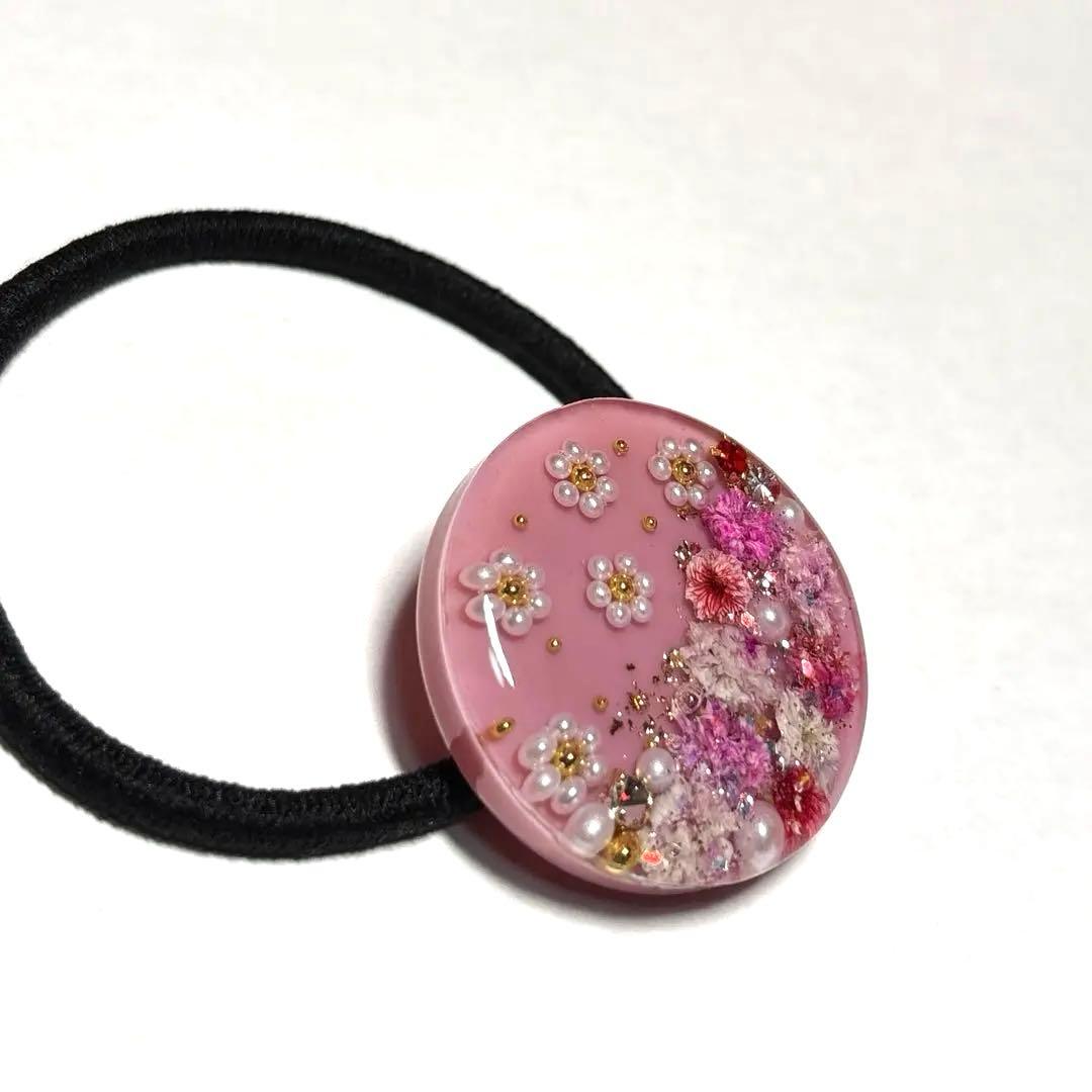 レジン　ヘアゴム　かすみそう　ピンク系　65
