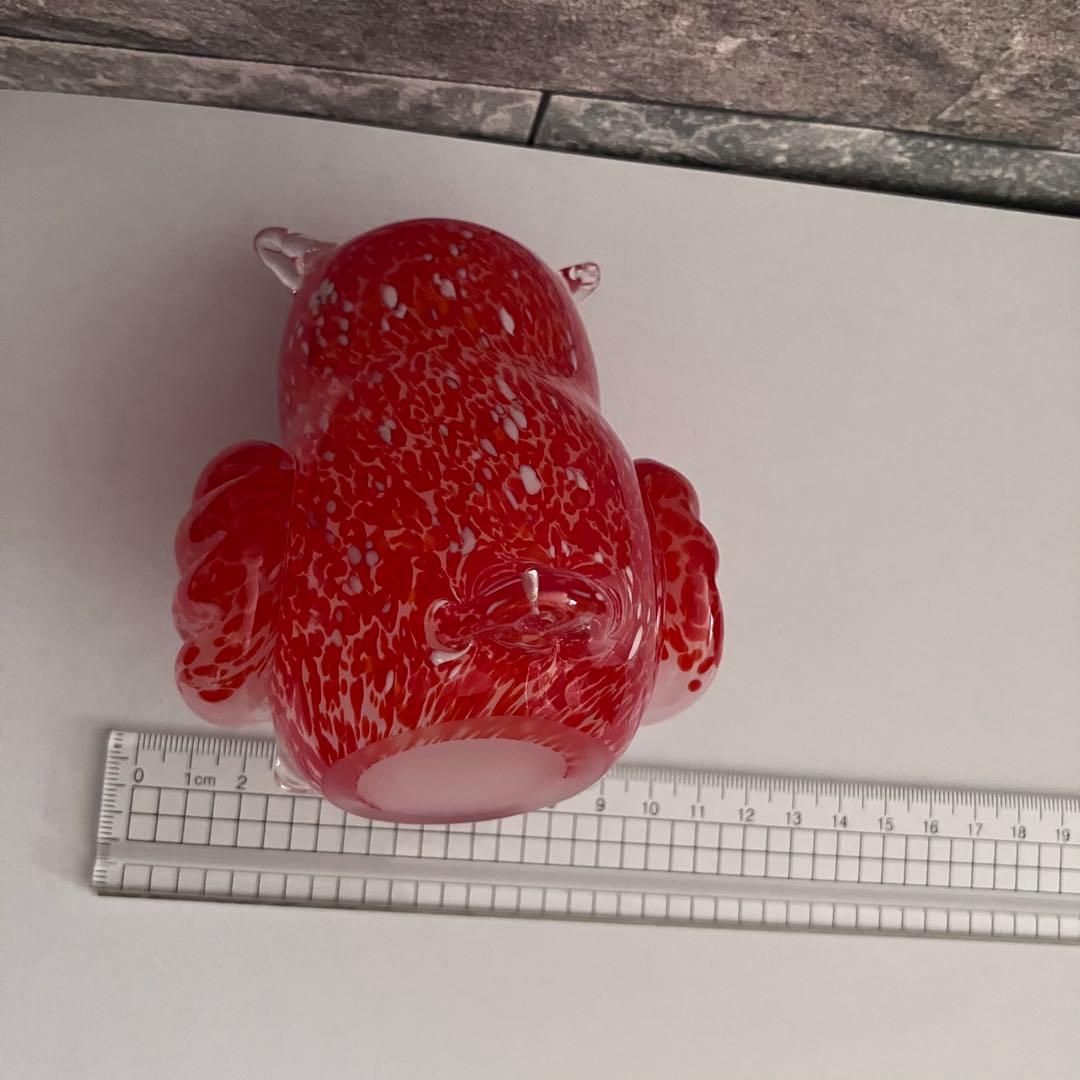 マルティグラス 赤　フクロウ　梟　ミミズク　ガラス置物　硝子細工　クリスタル